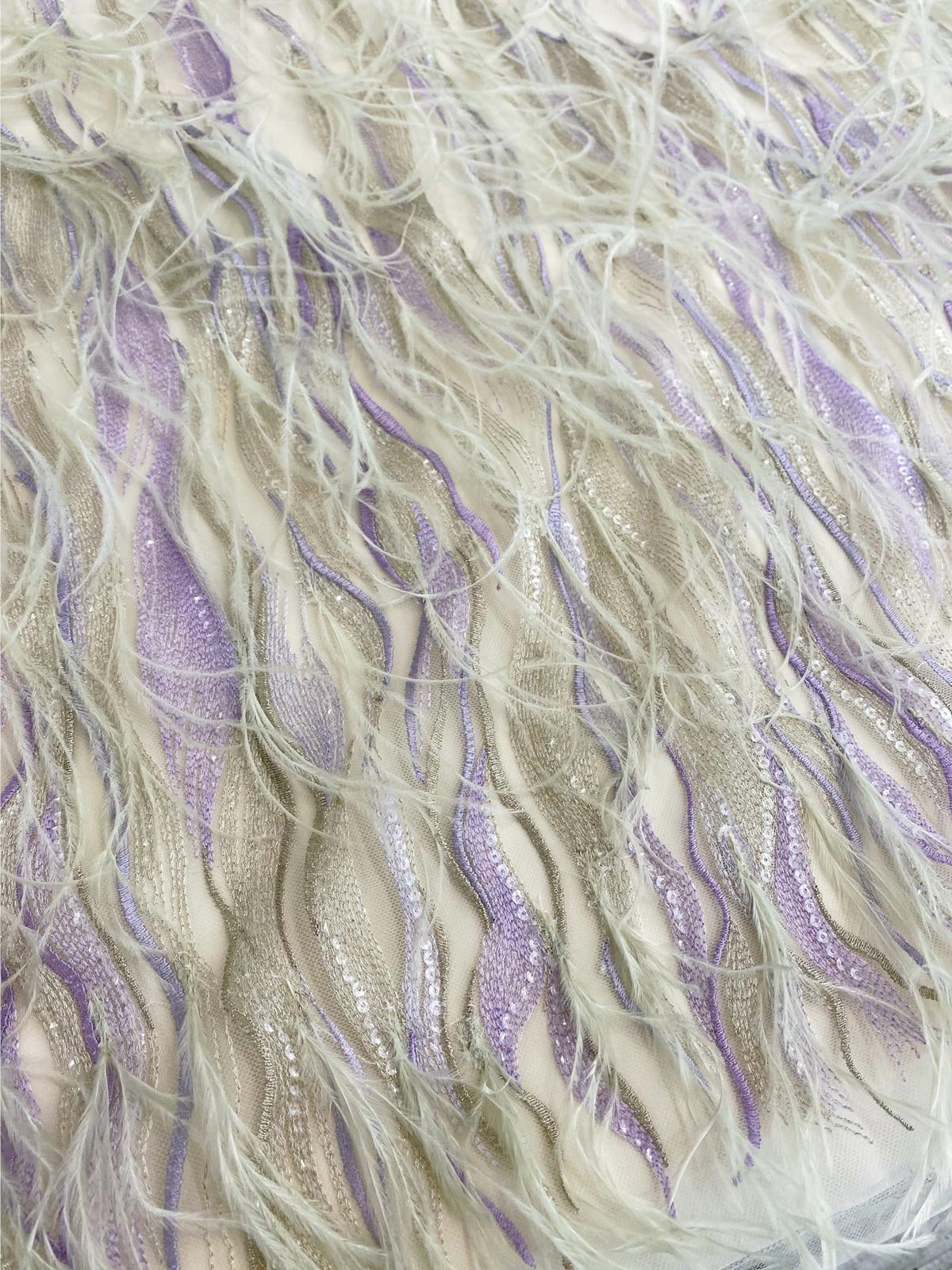 Lilac Vernil Lace with Feathers and Sequins