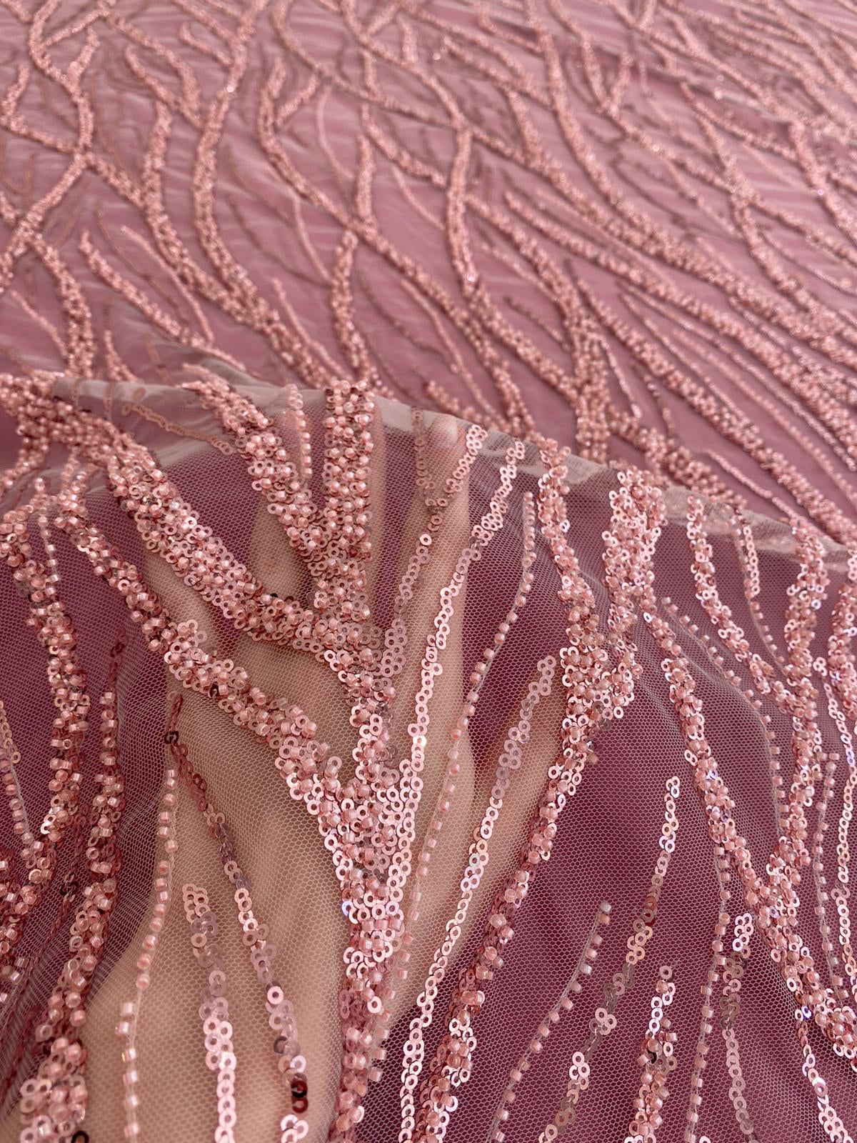 Pink Couture Lace with Strings, Beads and Sequins