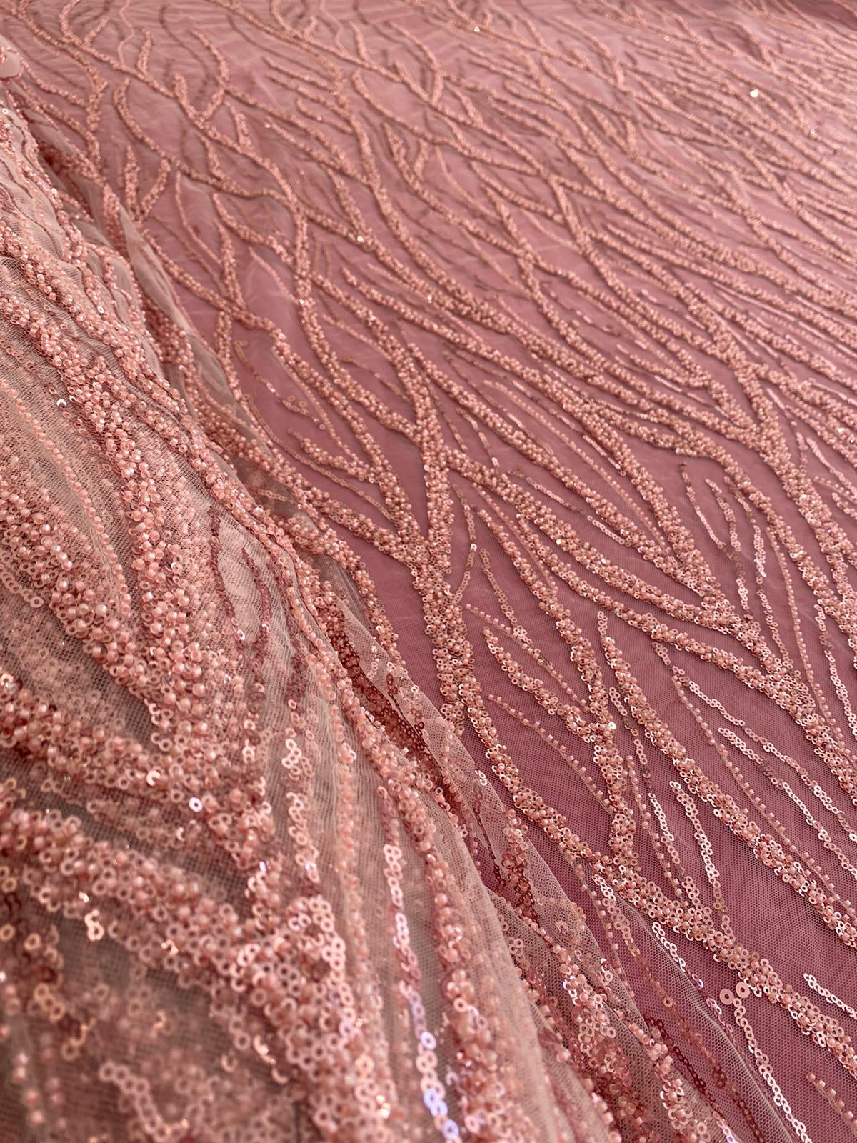 Pink Couture Lace with Strings, Beads and Sequins
