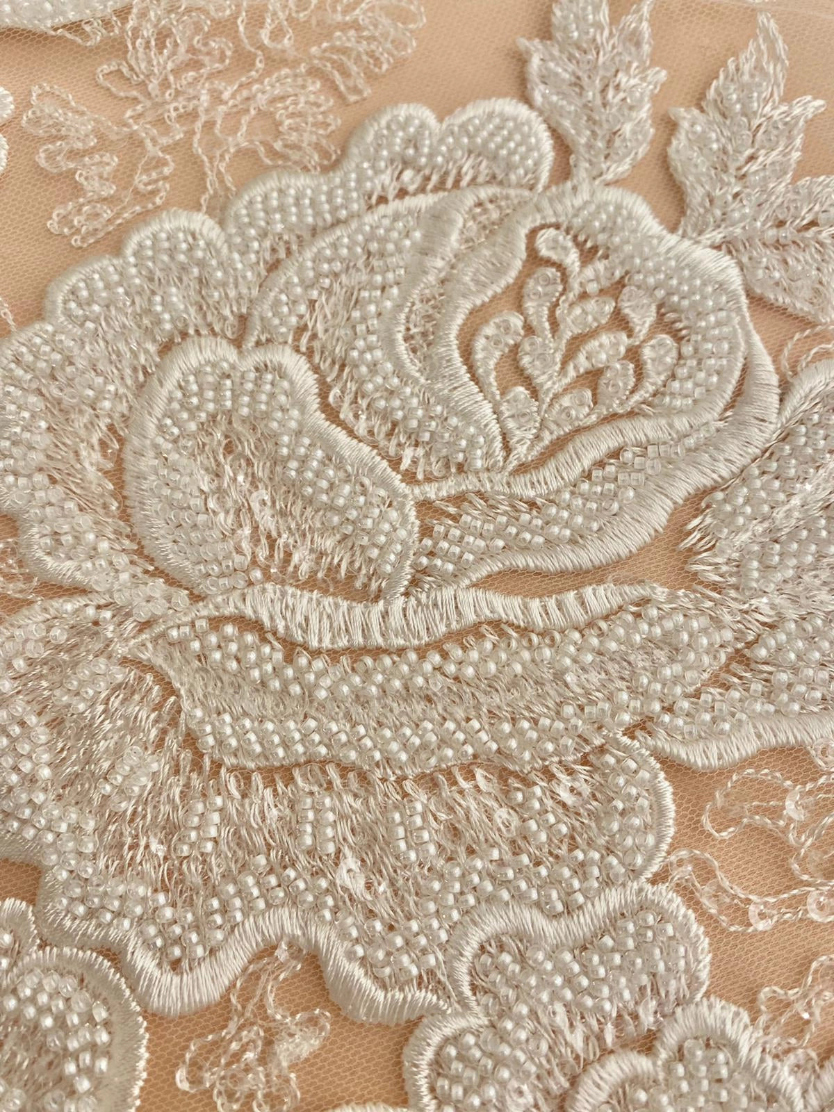 Ivory Couture Lace with Floral Pattern, Beads and Sequins