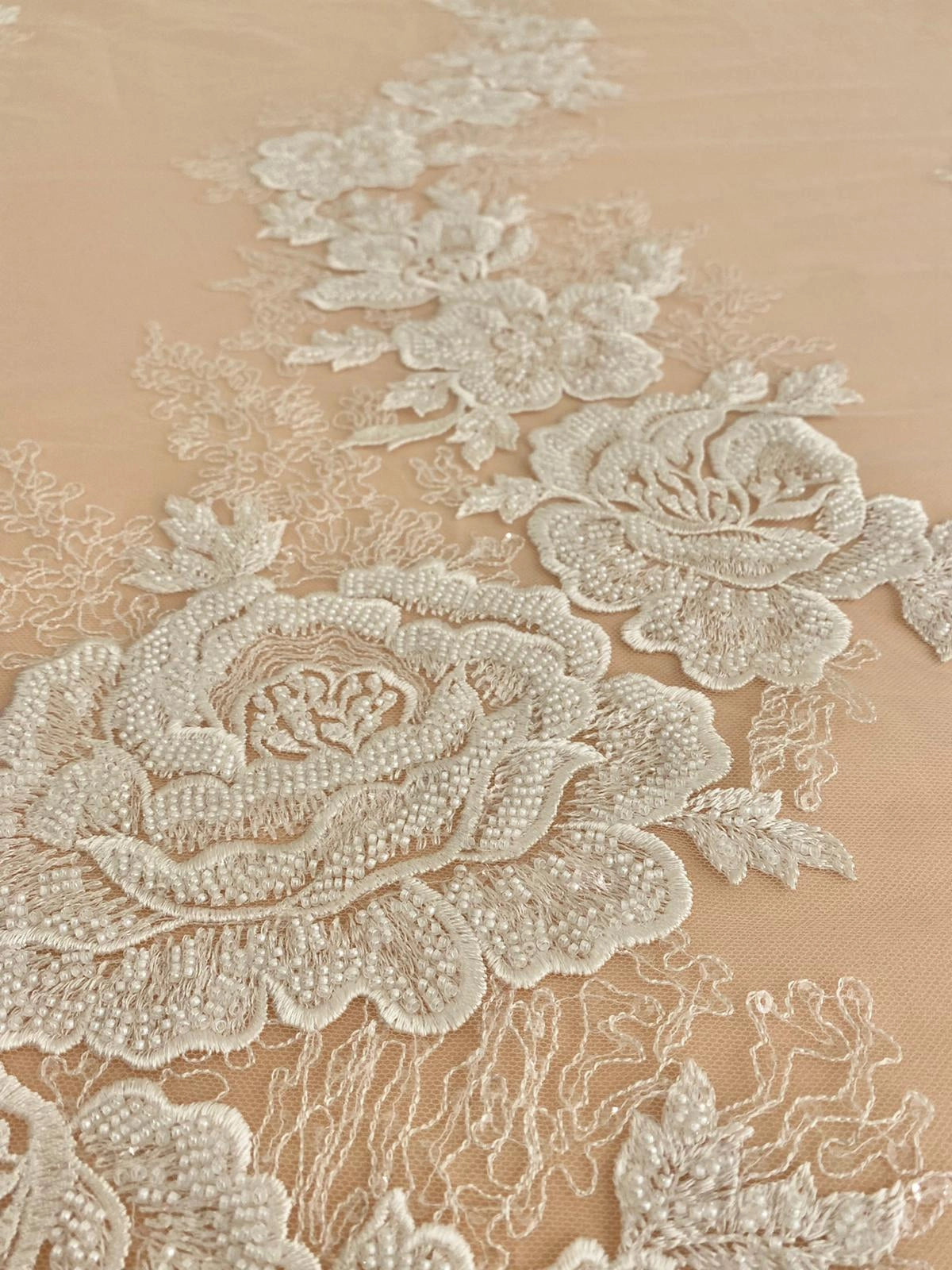 Ivory Couture Lace with Floral Pattern, Beads and Sequins