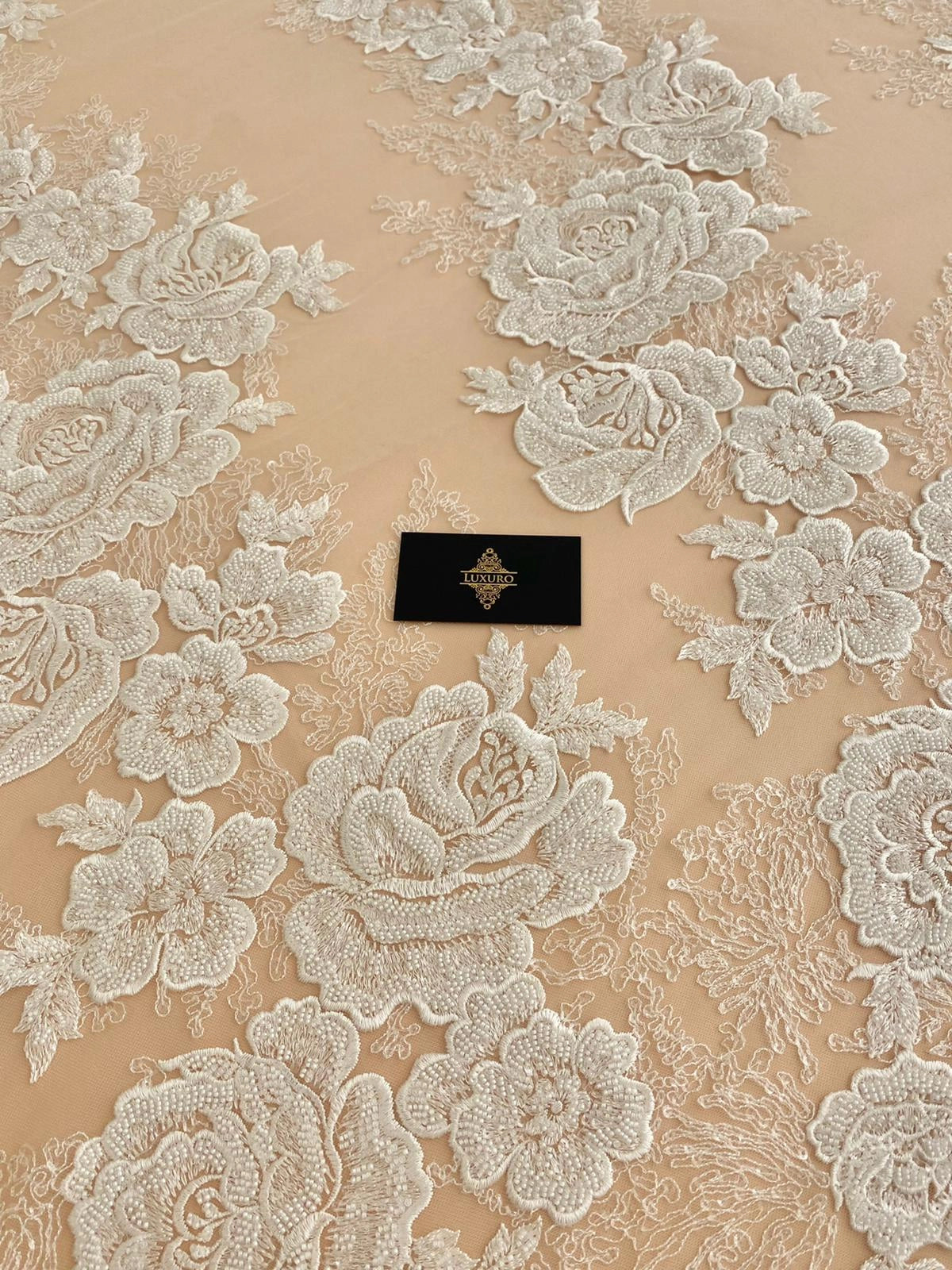 Ivory Couture Lace with Floral Pattern, Beads and Sequins