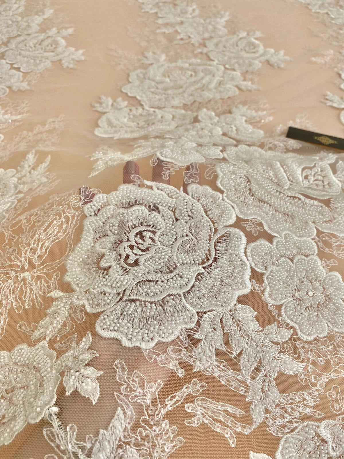 Ivory Couture Lace with Floral Pattern, Beads and Sequins